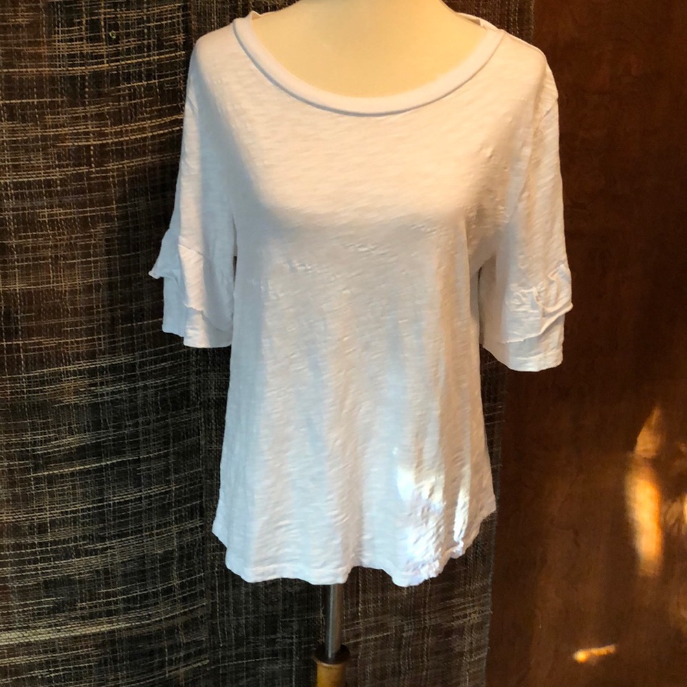 White T Shirt w/ ruffle sleeves